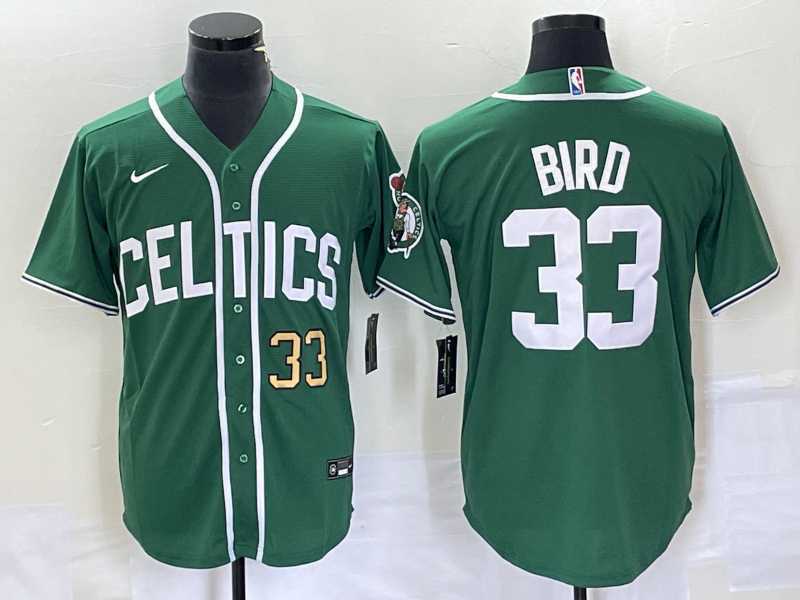 Mens Boston Celtics #33 Larry Bird Number Green Stitched Baseball Jersey->boston celtics->NBA Jersey